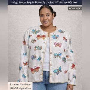 Indigo Moon Sequin Butterfly Art Jacket – 1X
